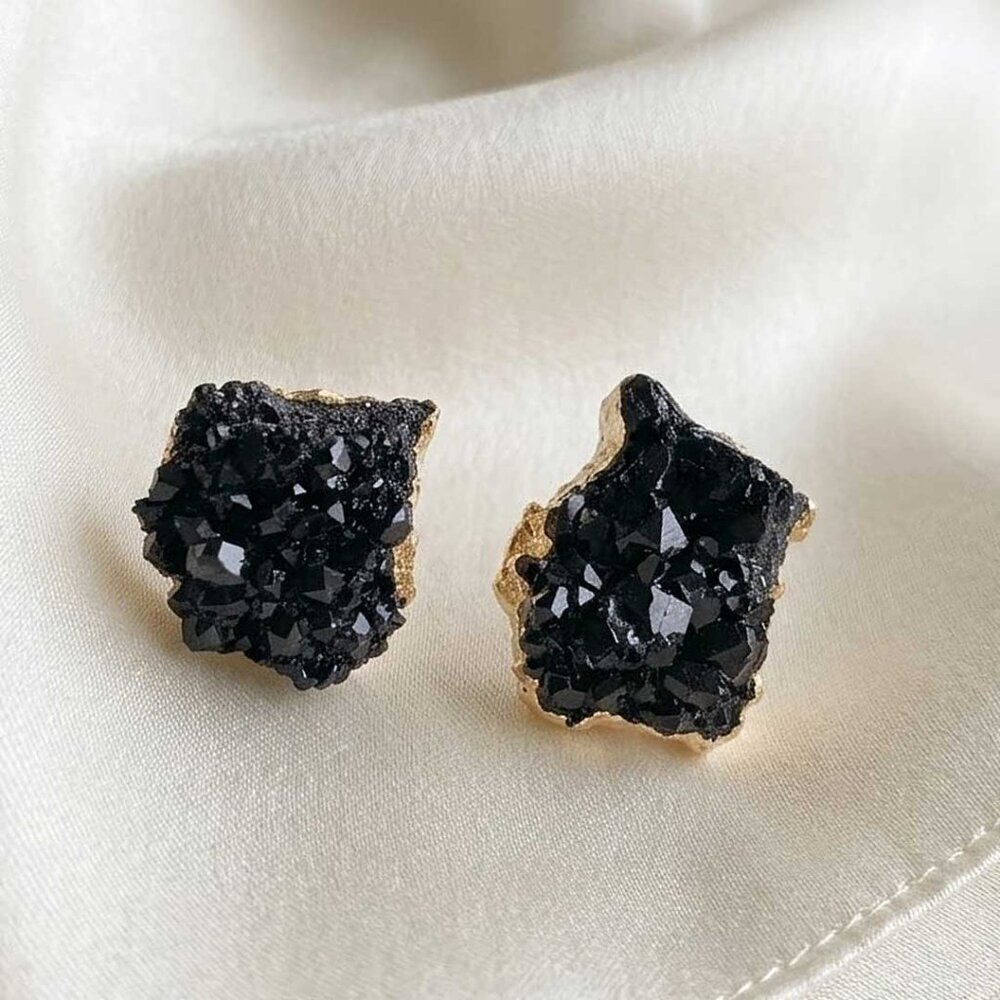 Ladies Black Stud Stone Earrings - Picture 3 of 3
